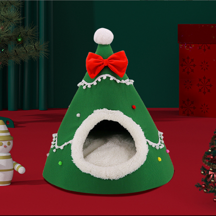 Festive Detachable Pet House - Cozy Green Candye Design (S - 37x46cm)