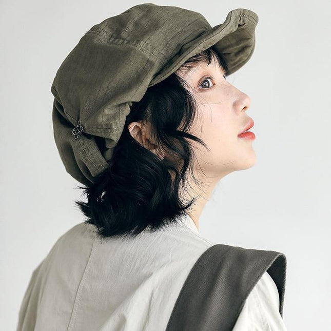 Harajuku Green Women's Vintage Style Baker Boy Cap