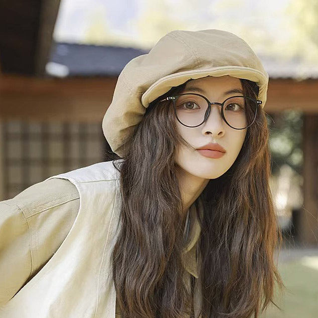Beige Women's Vintage Style Baker Boy Cap