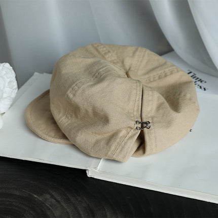 Beige Women's Vintage Style Baker Boy Cap - Soft Cotton Linen Blend