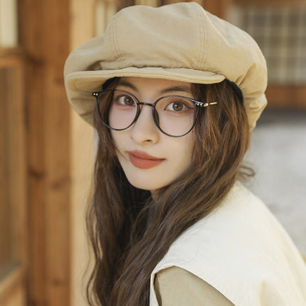 Beige Women's Vintage Style Baker Boy Cap - Soft Cotton Linen Blend
