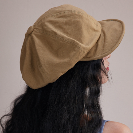 Khaki Women's Vintage Style Baker Boy Cap - Soft Cotton Linen Blend