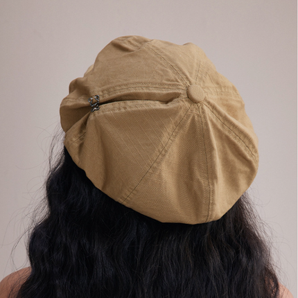 Khaki Women's Vintage Style Baker Boy Cap - Soft Cotton Linen Blend