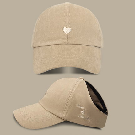 Khaki Stylish Ponytail Opening Baseball Cap - Have a Nice Day" Embroidery"