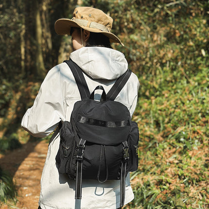 Black Lightweight Nylon Backpack - Water Resistant Travel Daypack for Women & Men