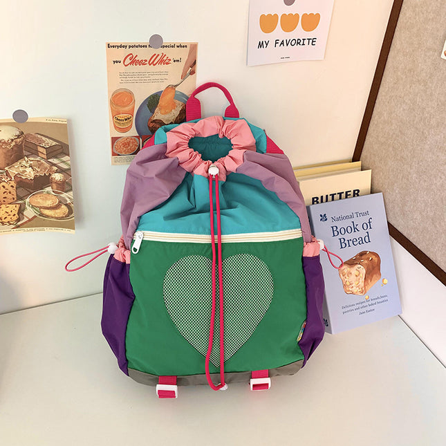 Green Colorblock Drawstring Backpack
