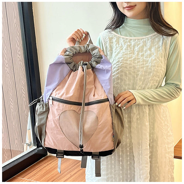 Pink Colorblock Drawstring Backpack