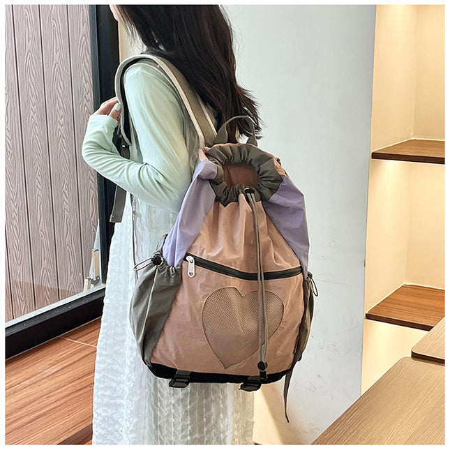 Pink Colorblock Drawstring Backpack – product detail