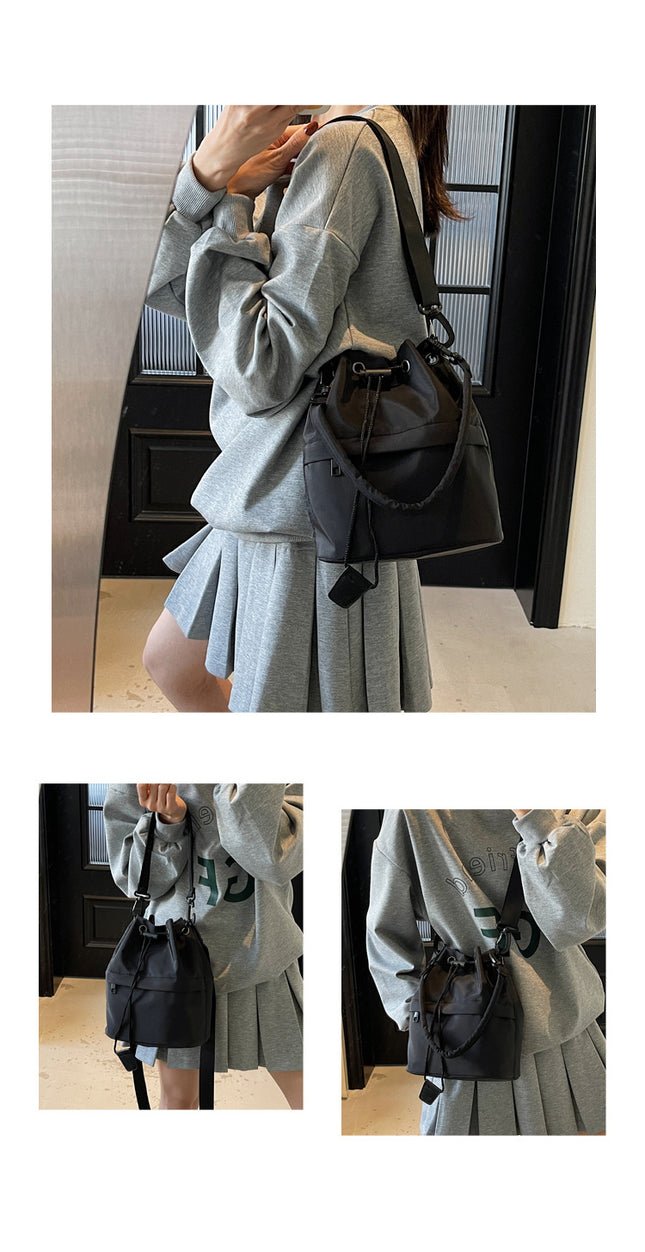 Black Casual Nylon Drawstring Bucket Bag – product detail