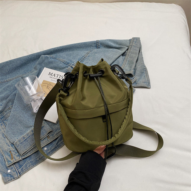 Army green Casual Nylon Drawstring Bucket Bag