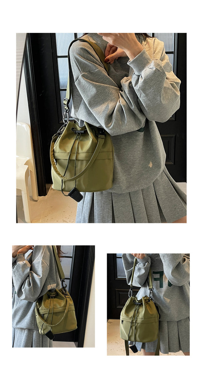 Army green Casual Nylon Drawstring Bucket Bag – product detail