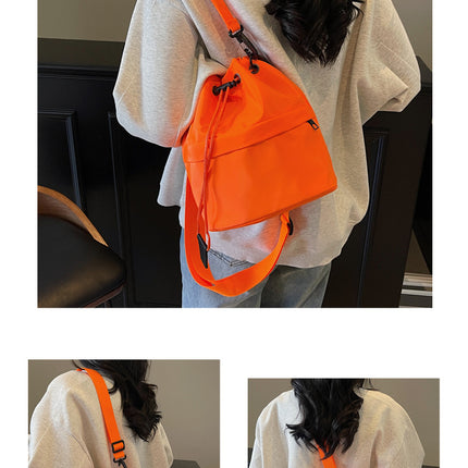 Orange Casual Nylon Drawstring Bucket Bag - Adjustable Strap Crossbody Purse