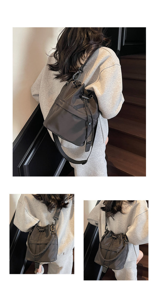 Gray Casual Nylon Drawstring Bucket Bag – product detail