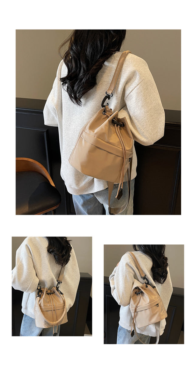 Khaki Casual Nylon Drawstring Bucket Bag – product detail