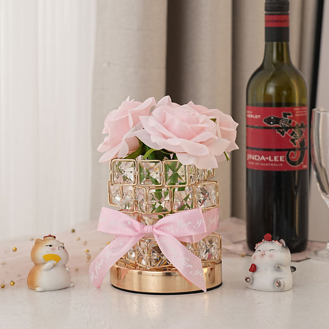 Pink Rose LED Crystal Flower Table Lamp