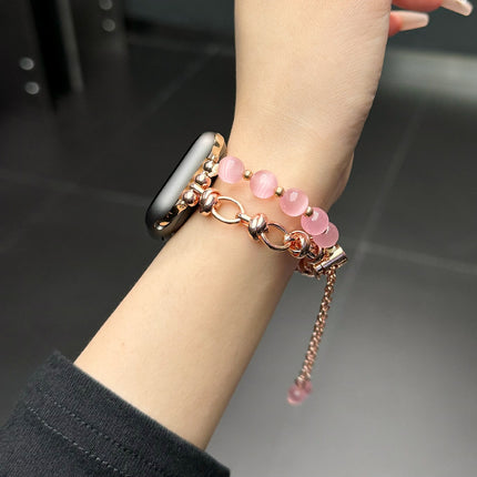 2-pcs Pink Elegant Cat's Eye Beaded Bracelet Band for Apple Watch - Women's Luxury Strap (Compatible Size :38/40/41MM )