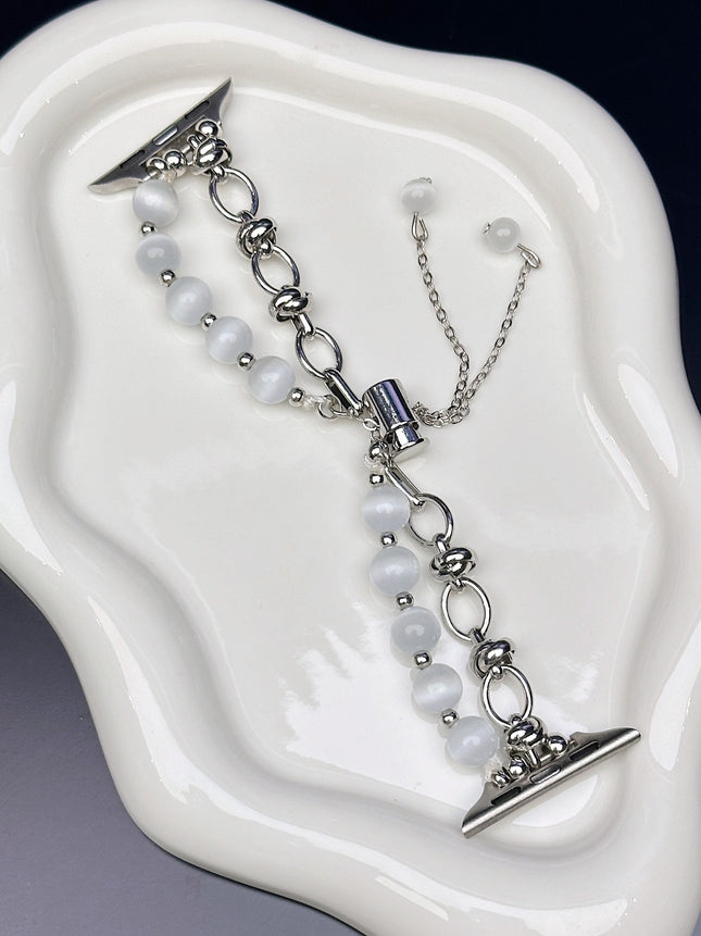 2-Pcs Silver Elegant Cat's Eye Beaded (Compatible Size :38/40/41MM)