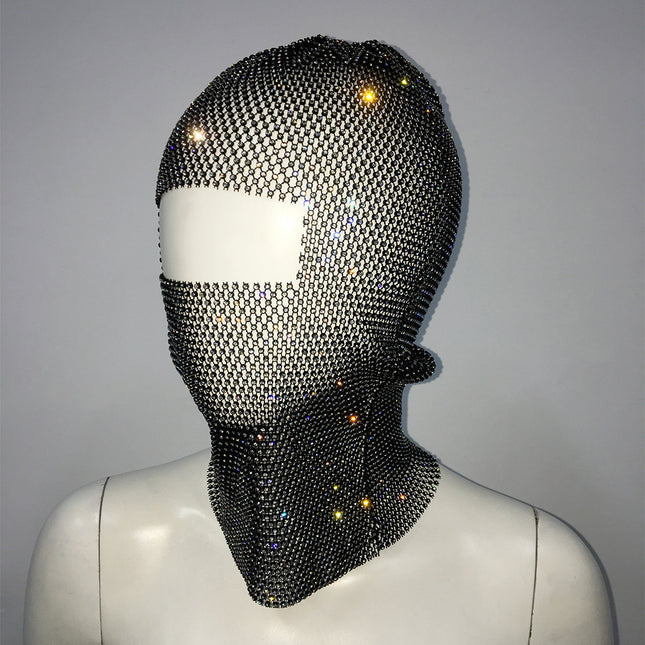 Black Glitter Rhinestone Face Balaclava