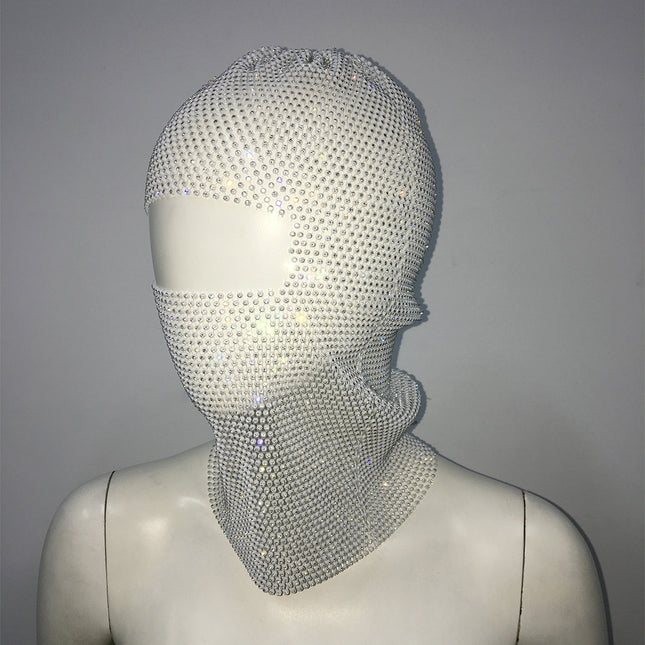 White Glitter Rhinestone Face Balaclava