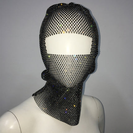 Pink Glitter Rhinestone Face Balaclava - Trendy Music Festival Head Cover, 37cm