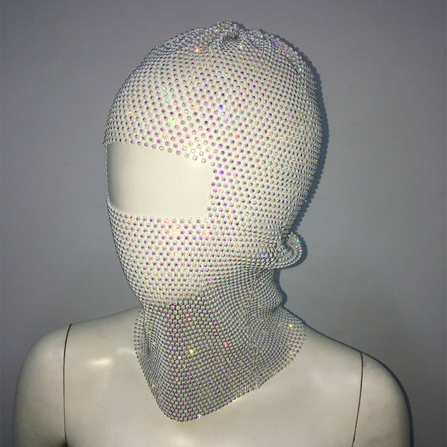 White Colored Diamonds Glitter Rhinestone Face Balaclava