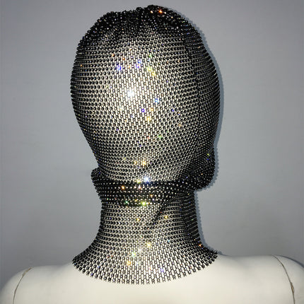White colored diamonds Glitter Rhinestone Face Balaclava - Trendy Music Festival Head Cover, 37cm