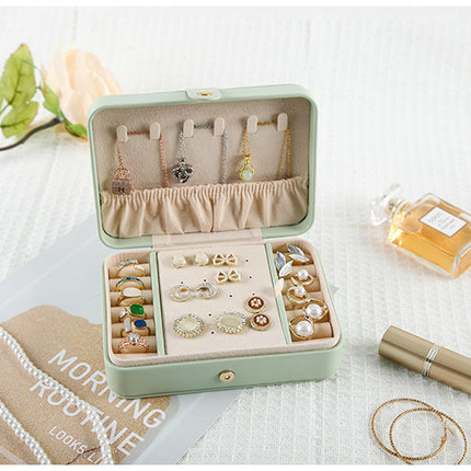 Beige Elegant Quilted PU Leather Jewelry Box - Portable Organizer for Travel & Home