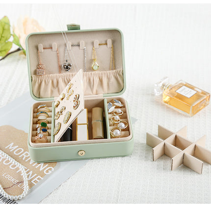 Beige Elegant Quilted PU Leather Jewelry Box - Portable Organizer for Travel & Home