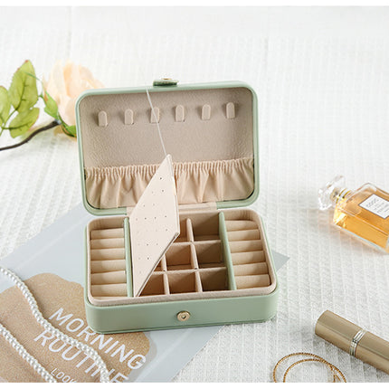 Green Elegant Quilted PU Leather Jewelry Box - Portable Organizer for Travel & Home