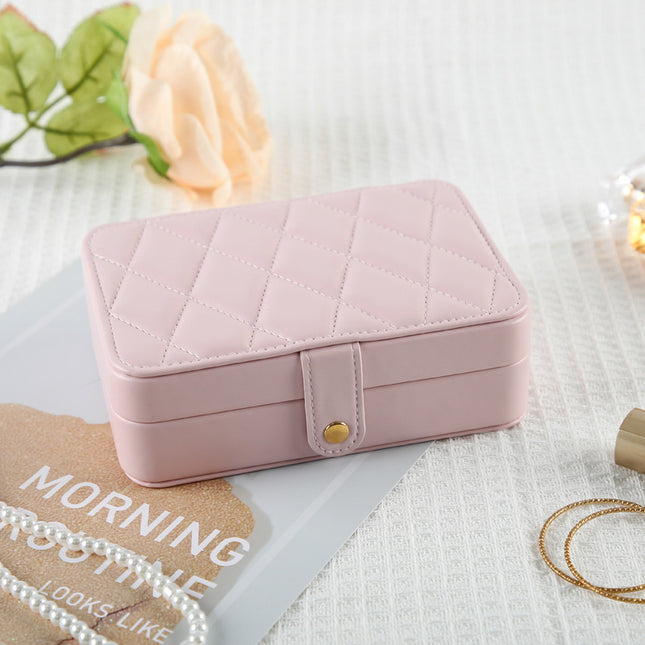 Pink Elegant Quilted PU Leather Jewelry Box