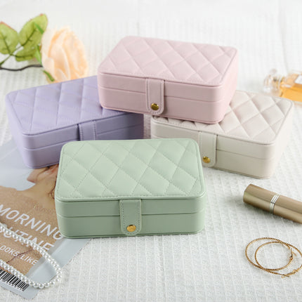 Pink Elegant Quilted PU Leather Jewelry Box - Portable Organizer for Travel & Home