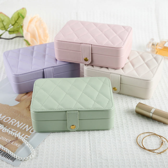 Pink Elegant Quilted PU Leather Jewelry Box – product detail