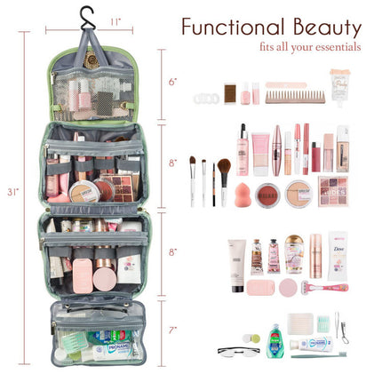 Beige Stylish Travel Makeup Organizer Bag with Hanging Hook - Waterproof & Spacious Design