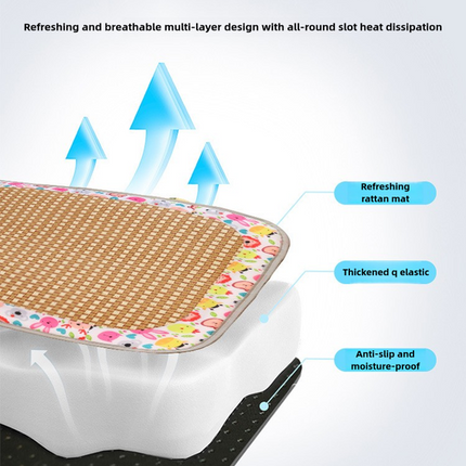 Size S Style 1 Pink And Brown Pet Cooling Mat for Dogs and Cats - Summer Breathable Woven Rattan Bed with Sponge Cushion, Durable and Chew-Resistant
