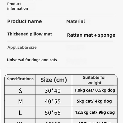 Size S Style 3 Colorful Pet Cooling Mat for Dogs and Cats - Summer Breathable Woven Rattan Bed with Sponge Cushion, Durable and Chew-Resistant