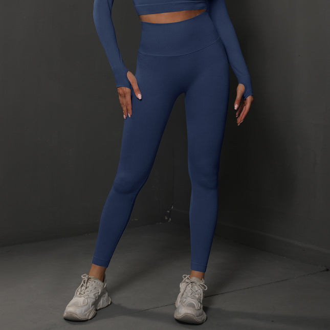 Size L Navy Blue Seamless High-Waisted Yoga Pants for Women