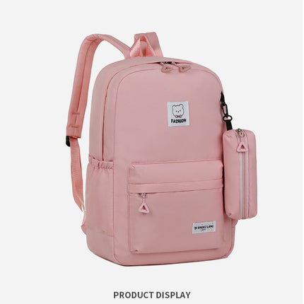 White Large Capacity Travel Backpack for Girls - Waterproof School Bag with Detachable Pencil Case