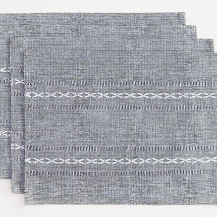 4 Pcs Blue Woven Placemats - Heat Resistant Kitchen Table Mats, Coffee Tea Cup Coasters, Linen Blend Dining Decor