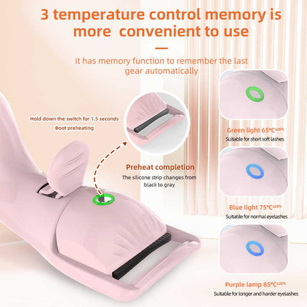 White Heated Eyelash Curler - 3 Temperature Settings, Long-Lasting Curl, Mini Electric Lash Curler