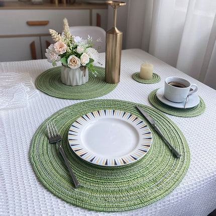 8 Pcs Green Woven Round Placemat - Non-Slip, Heat-Resistant Dining Table Mat,  30cm