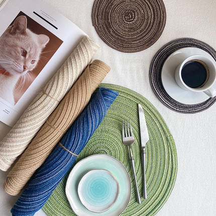 8 Pcs Green Woven Round Placemat - Non-Slip, Heat-Resistant Dining Table Mat,  30cm