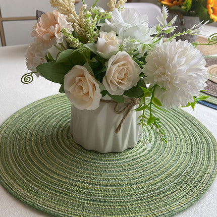 8 Pcs Beige Woven Round Placemat - Non-Slip, Heat-Resistant Dining Table Mat,  36cm