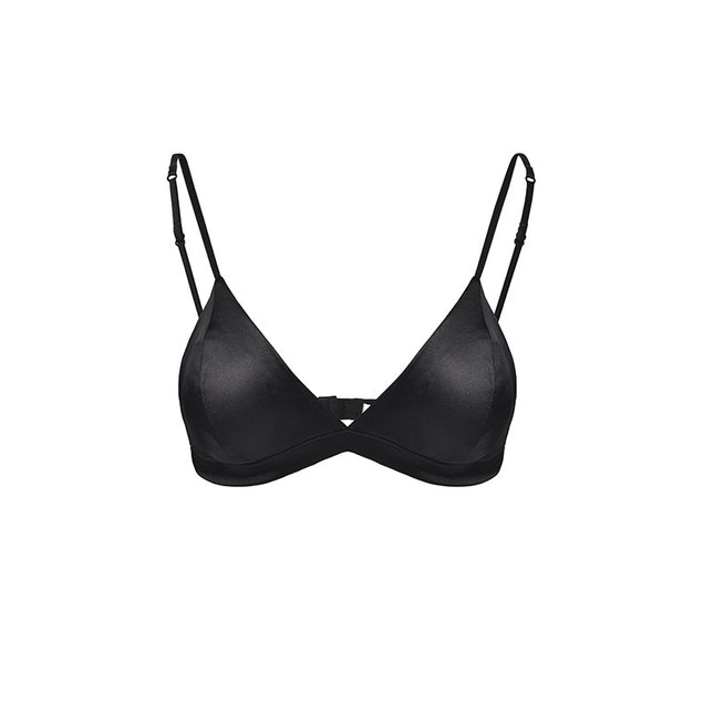 Size L Black French Style Mulberry Silk Wireless Bralette