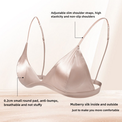 Size L Black French Style Mulberry Silk Wireless Bralette - Triangle Cup Anti-Sagging Bra for Fuller Busts, Lightweight Comfort