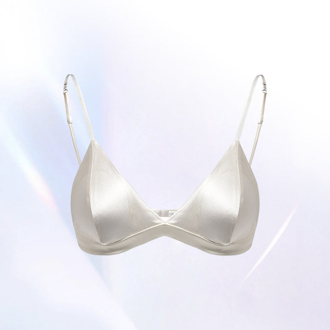 Size M White French Style Mulberry Silk Wireless Bralette