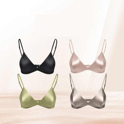 Size XL Pink French Style Mulberry Silk Wireless Bralette - Triangle Cup Anti-Sagging Bra for Fuller Busts, Lightweight Comfort