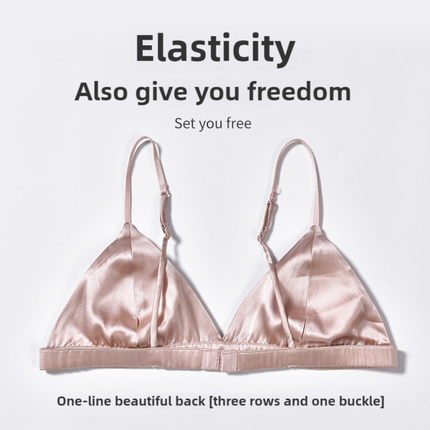 Size XL Pink French Style Mulberry Silk Wireless Bralette - Triangle Cup Anti-Sagging Bra for Fuller Busts, Lightweight Comfort