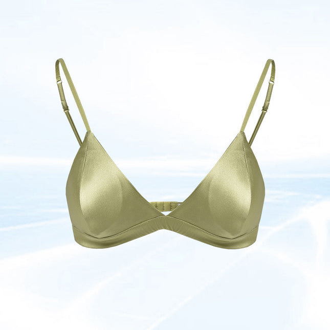 Size M Green French Style Mulberry Silk Wireless Bralette