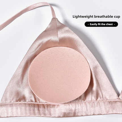 Size L Green French Style Mulberry Silk Wireless Bralette - Triangle Cup Anti-Sagging Bra for Fuller Busts, Lightweight Comfort