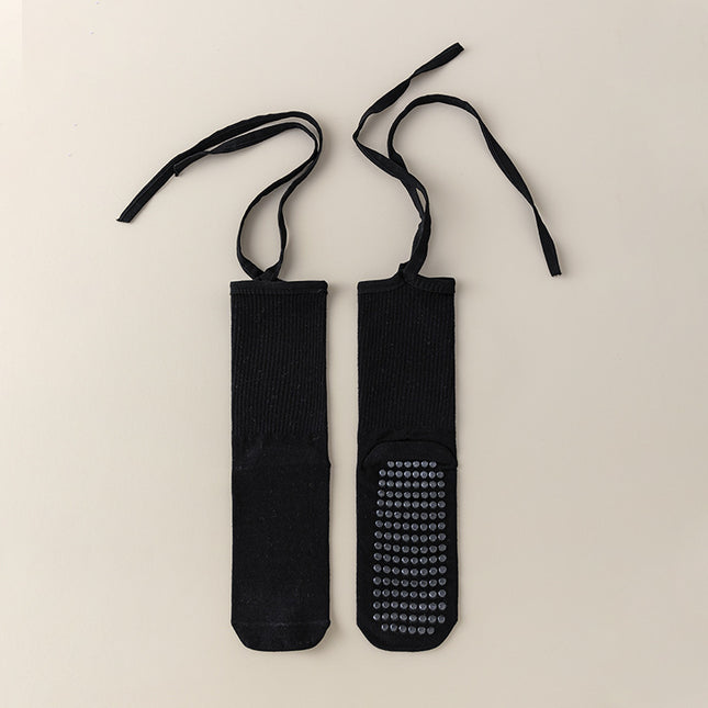 3 Pcs Black Non-Slip Yoga Socks with Cross Straps - Cotton Pilates Dance Socks for Women, Lightweight Comfort